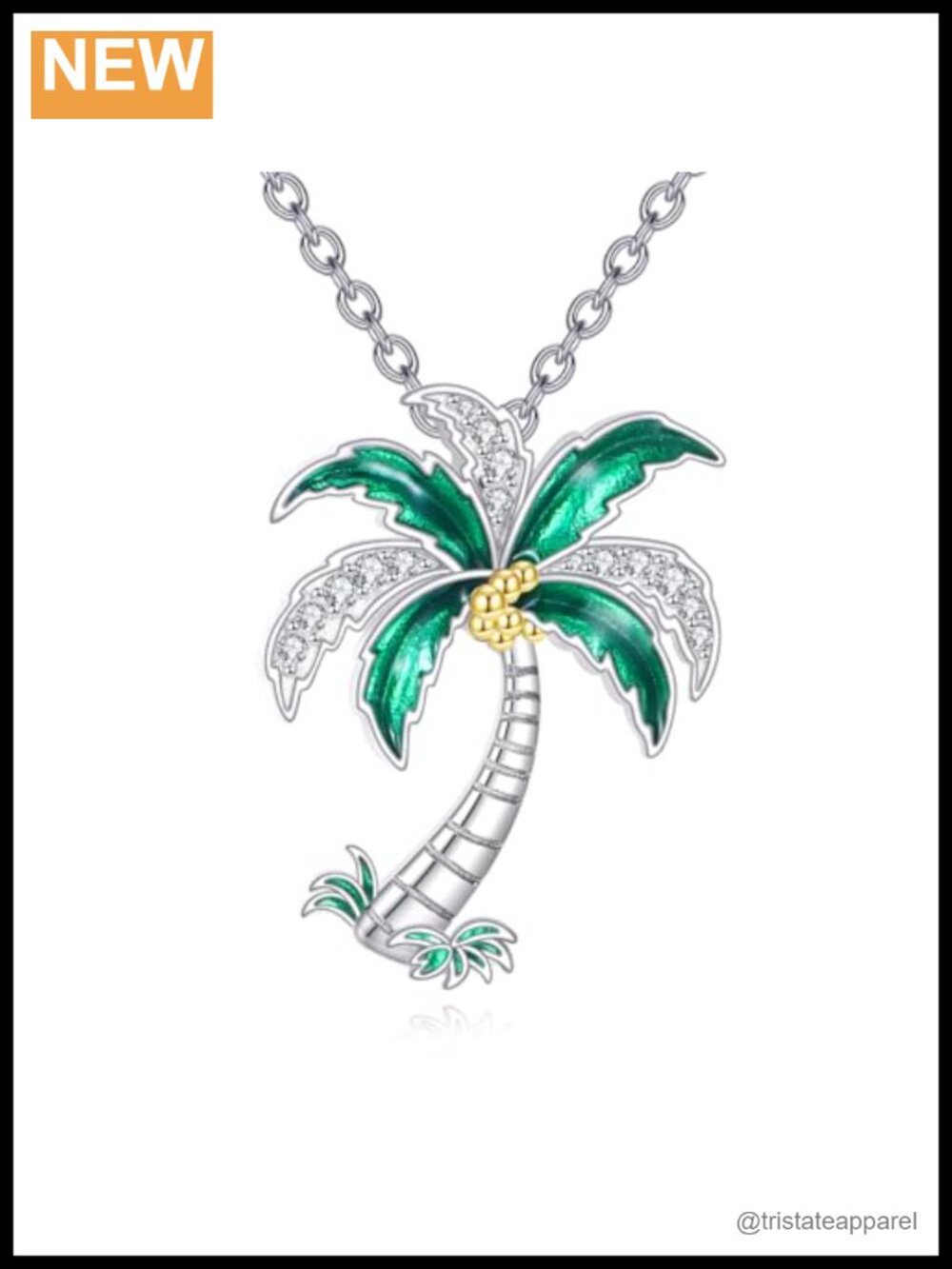 925 Sterling Silver Palm Tree Pendant Necklace Adjustable 18in Women's Jewelry